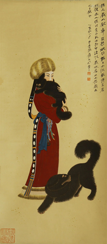 CHINESE PAINTING OF BEAUTY AND ANIMAL…