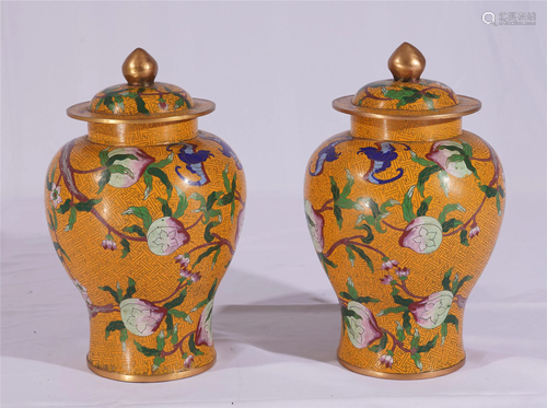 A PAIR OF CHINESE ENAMEL FLOWER YELLO…