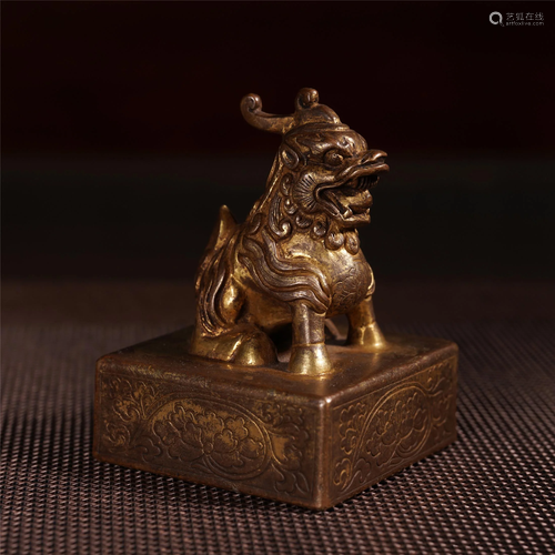 CHINESE GILT BRONZE CARVED BEAST …