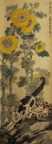 CHINESE PAINTING OF FLOWERS AND CATS