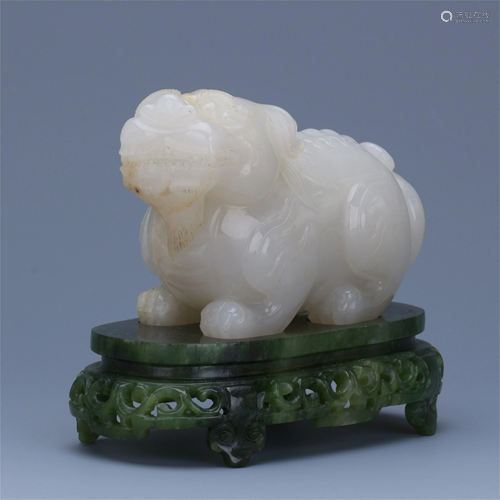 CHINESE WHITE JADE CARVED BEAST ON …