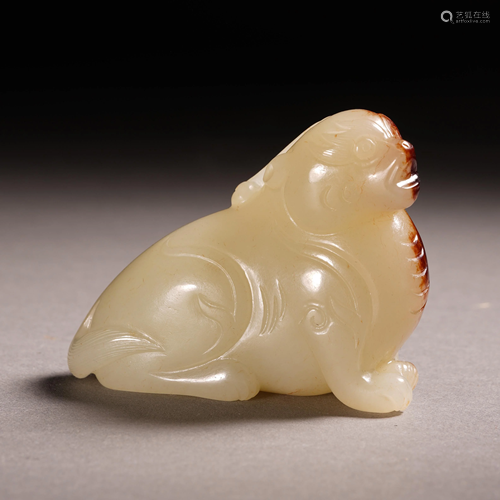 CHINESE WHITE JADE CARVED BEAST SHA…