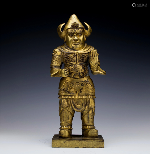 CHINESE GILT BRONZE STAND BUDDHIST