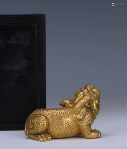 CHINESE GILT BRONZE BEAST SHAPED P…