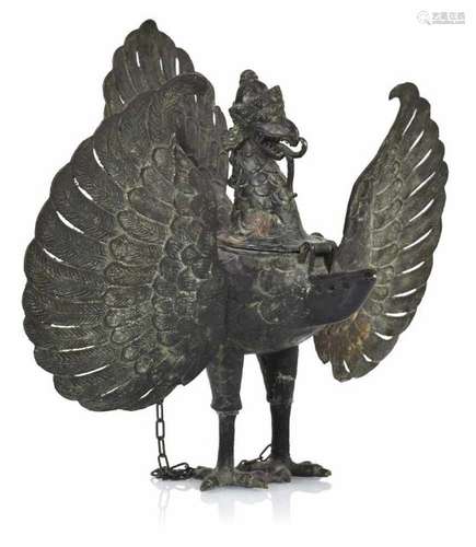 Bronze-Weihrauchbrenner in Form eines mythologischen Vogels