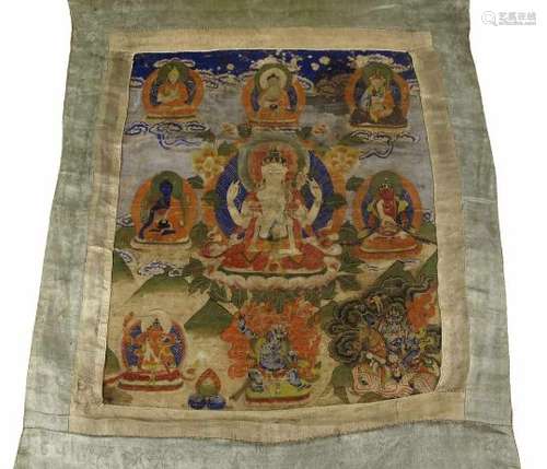 Thangka mit Darstellung des vierarmigen Avalokiteshvara