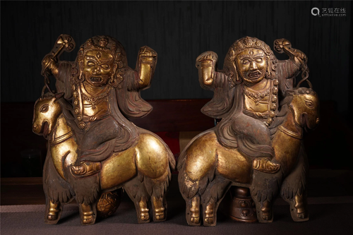 A PAIR OF CHINESE GILT BRONZE JAMBHALA …