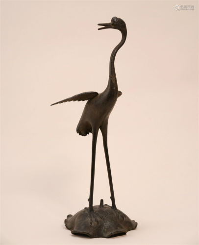 CHINESE ANCIENT BRONZE CARVED CRANE …