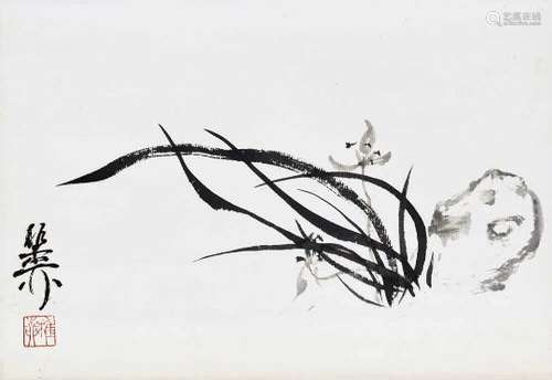 Xie Zhiliu (1910-1997): Orchideen, Tusche und Farben auf Papier, als Hängerolle montiert