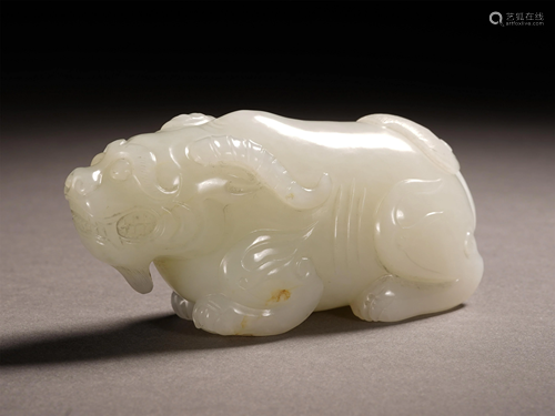 CHINESE WHITE JADE CARVED BEAST SHA…