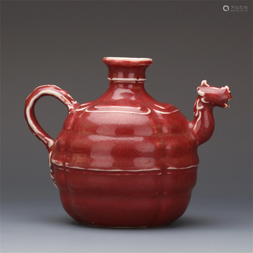 CHINESE RED GLAZED PORCLEIAN KETTLE