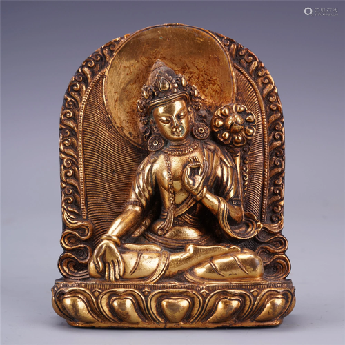 CHINESE TIBETAN GILT BRONZE SEATED TAR…