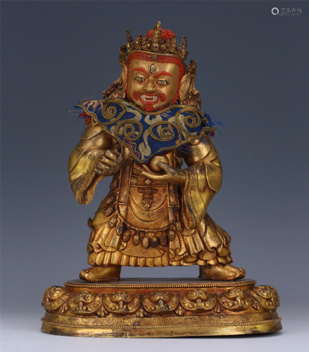 CHINESE TIBETAN GILT BRONZE STAND BUD…