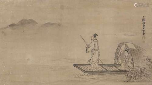 Kano Tangen (1679-1767) - Darstellung der Seiobo auf einem Boot , als Hängerolle montiert