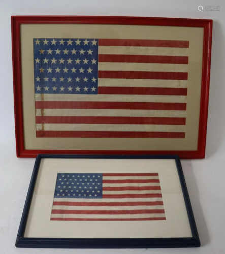 2 Framed 46 & 48 Star Antique American Fla…