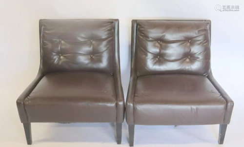 Pair Of Vintage Leather Upholstered Low C…