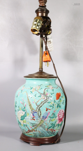 Chinese Turquoise Glazed Floral Porcelain Vase