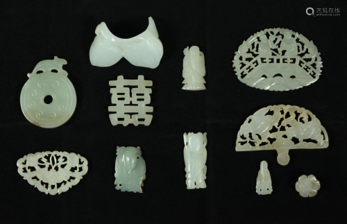 11 Chinese Qing Dynasty White Jade Carvi…