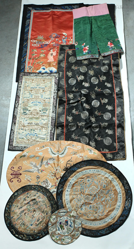 Group of 9 Chinese Qing Silk Embroideries