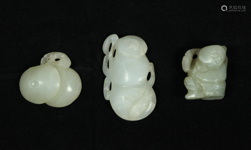 3 Chinese Qing Dynasty White Jade Toggles
