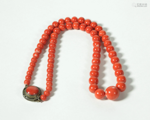 Chinese Dark Coral Bead Necklace