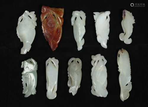 10 Chinese Qing Dynasty Jade Fish Pendants