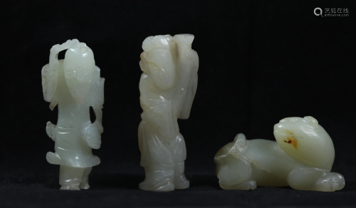 3 Chinese Qing Dynasty Jade Figures