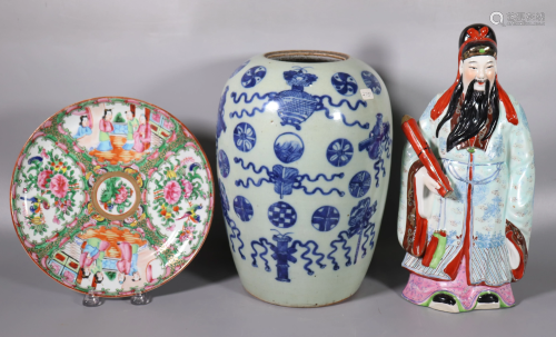 3 Chinese Porcelains, Jar, Figure, Plate