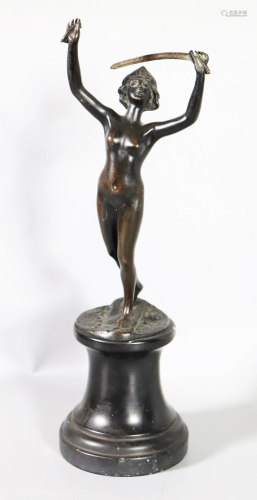 French 19 C Bronze Female Nude with Sword