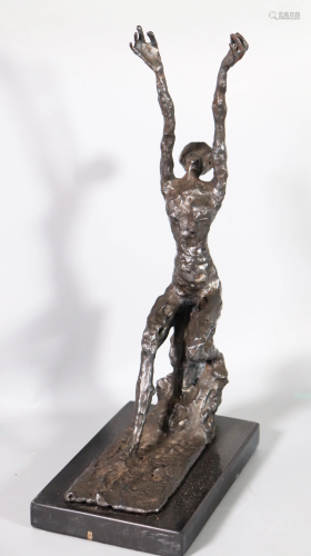 L. J. V. Female Nude Iron Sculpture; Marble Base