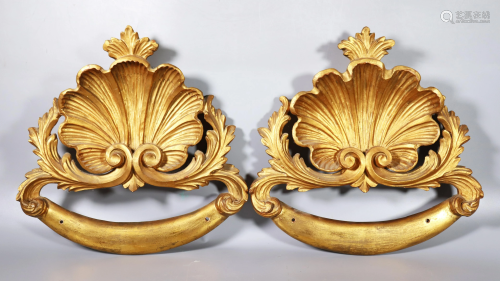 2 Italian Carved Gilt Wood Scallop Shell Mounts