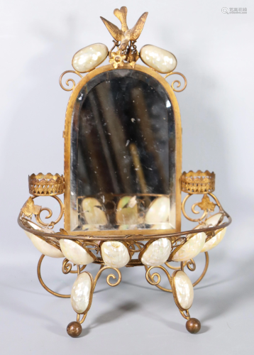 French 19 C Gilt Bronze & Shell Table Mirror