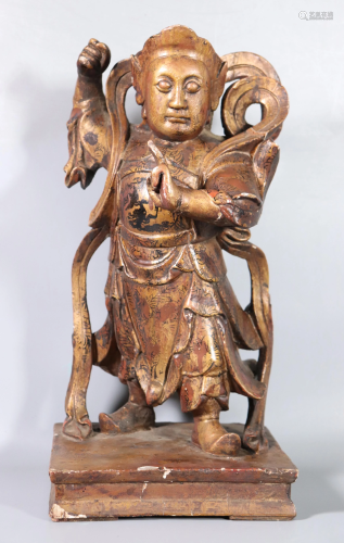 Chinese Gold Lacquered Wood Guardia…