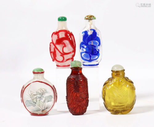 5 Chinese Qing Carved Glass Snuff Bottles