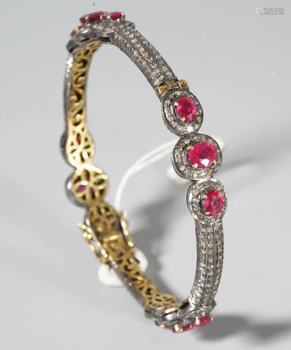 Designer Diamond, Ruby & Gold Bangle