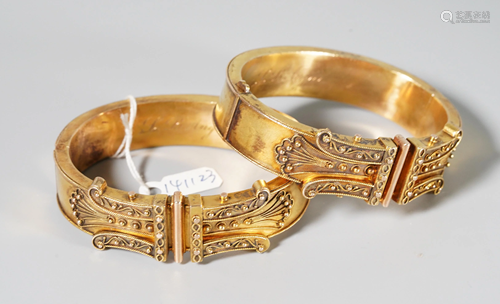 Etruscan Revival 19 C Pair 14 Karat Gold Ban…