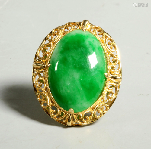 Chinese Natural Green Jadeite 18K Filigree…