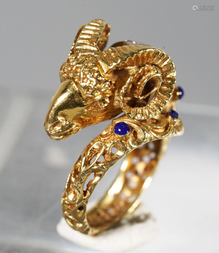 Greek-Style Ram's Head 18 Karat Gold Ring