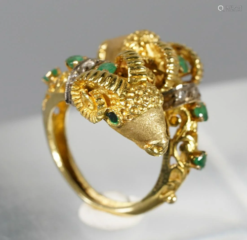 Greek-Style 2 Ram's Heads 18 Karat Gold Ring