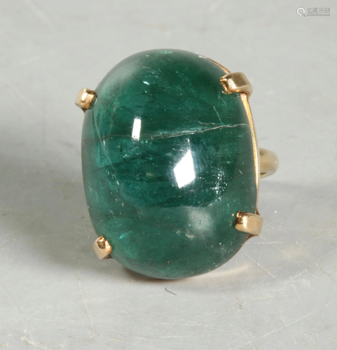 Chinese Blue-Green Tourmaline Cabochon Ring