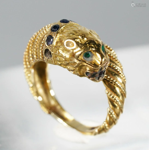 Greek-Style Lion Head 18 Karat Gold Ring