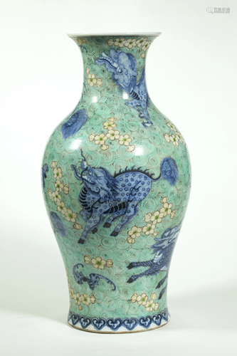 Chinese Blue & Green Porcelain Animal Vase