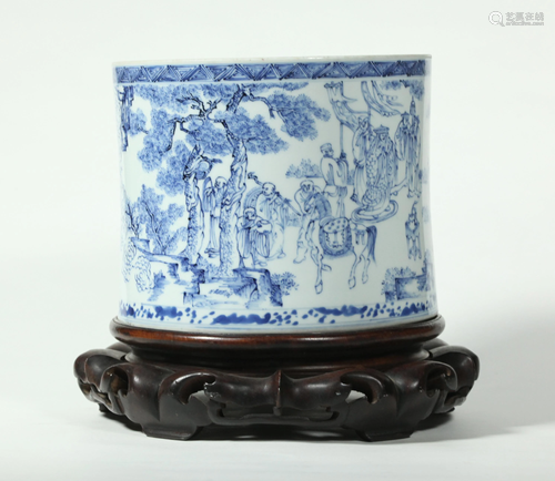 Chinese Qing Blue & White Porcelain Brush Pot