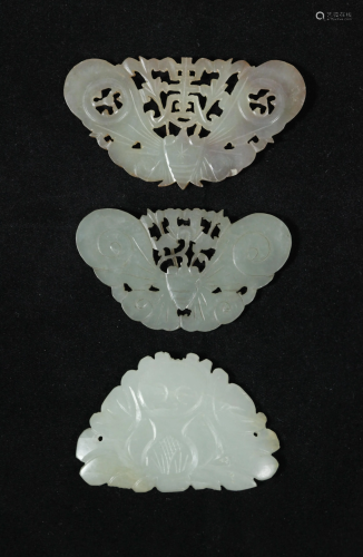 3 Chinese Qing Jade Plaques 2 Butterfly 1 Boy