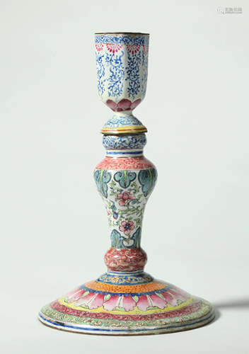 Chinese 18 C Canton Enamel Candlestick