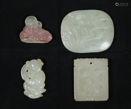 3 Chinese Qing Jades; Rare Qing Glass