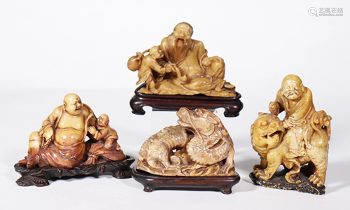 4 Chinese Qing Yellow Shoushan Carvings