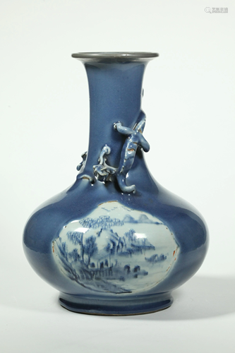 Chinese 19 C Blue Glazed Dragon Vase; Land…