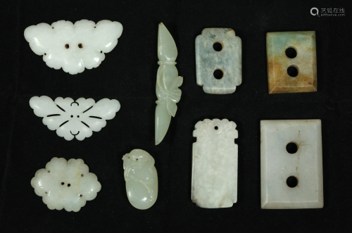 9 Chinese Qing Jade Plaque & Ornaments