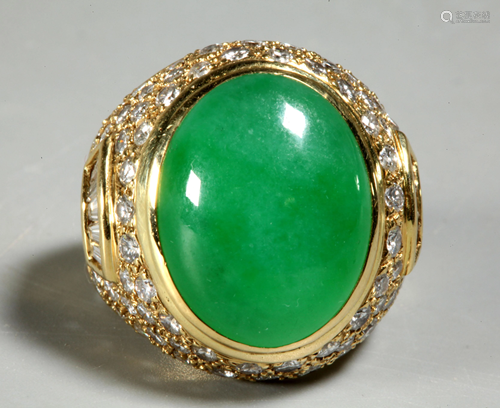 GIA Certified Natural Chinese Jadeite 18K Ring